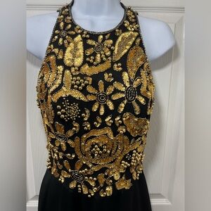 Vintage Alyce Designs Black and Gold Embellished Evening Gown